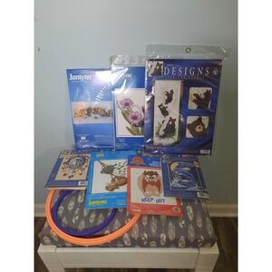 Bundle 90s‎ Y2k Vintage Janlynn Cross Stitch Kits with 2 Hoops